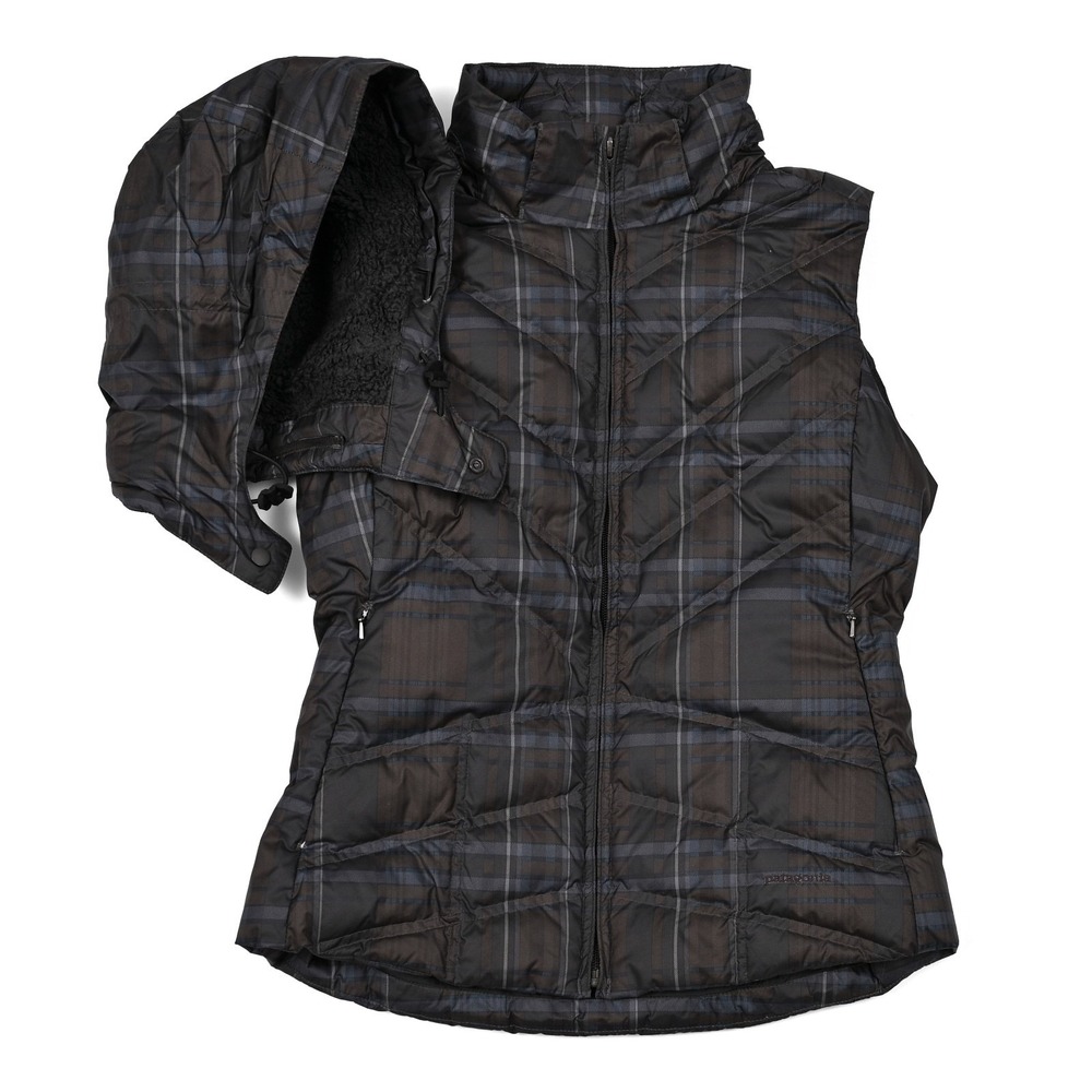 Patagonia Down With It Full Zip Vest Women's Small Plaid Hooded 600‎ Fill #28395